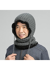 Mũ len kèm khăn cổ lót lông ấm áp cho người lớn tuổi mùa đông