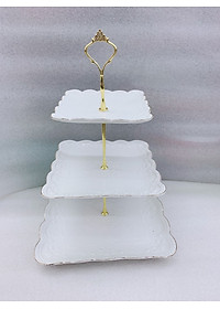 KHAY SỨ ĐỰNG BÁNH KẸO HOA QUẢ 3 TẦNG TRẮNG HOA DẬP NỔI - ANTH618