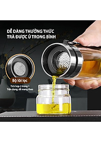 Bình Pha Trà Thuỷ Tinh 2 Lớp Cách Nhiệt Có Lõi Lọc Inox Chịu Nhiệt Cao Dung Tích 450ml Cầm Tay Tiện Lợi - HÀNG CHÍNH HÃNG MININ