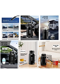 Bình Đun Nước Xe Hơi Giữ Nhiệt Dung Tích Lớn 1500ML 200W SUS304 Chế Độ Nguồn Kép 12V-24V Kèm Bộ Adapter 220V Dùng Trong Gia Đình Và Cho Xe Tải Xe Khách Đường Dài