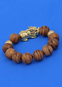 Chuỗi tay Gỗ Huỳnh Đàn 15 ly - Vòng tay Tỳ Hưu inox vàng VGHUDTHHBV15 - Vòng đeo tay size lớn, phù hợp cho nam