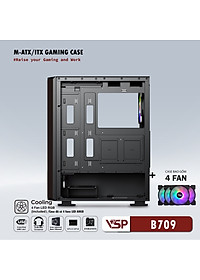 Vỏ máy tính Case VSP B709 [ĐEN] sẵn 4 Fan LED ~ Gaming kính cường lực (M-ATX/ITX) - Hàng chính hãng TECH VISION phân phối