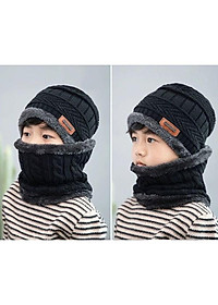 Nón + khăn choàng len dệt kim thời trang giữ ấm cho bé 5-12 tuổi vào mùa đông