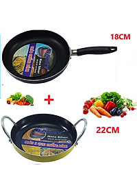 COMBO Chảo 2 quai 22cm và chảo 1 quai 18cm chống dinh cao cấp RAINY - Hàng Chính Hãng