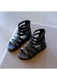 Giày sandal chiến binh cho bé gái 5 - 12 tuổi da mềm khóa kéo thời trang phong cách Hàn Quốc SG48