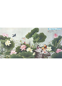 Tranh dán tường 3d đầm sen - ép kim sa - có sẵn kep PC67