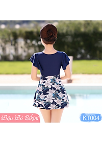 Bộ bơi trung niên, áo tắm cho người có tuổi, đồ bơi cho mẹ và bà, mẫu liền thân dáng váy & quần short đùi rời gọn gàng, màu sắc trang nhã, chất thun bơi lạnh Lycra cao cấp dày mịn mát, co giãn đa chiều | KT004