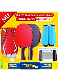 Combo 2 Vợt Bóng Bàn Tặng Kèm 3 Quả Bóng Bàn + Kẹp Trụ Lưới Bóng Bàn Rút Gọn Nhựa ABS 1,7m Chính Hãng dododios