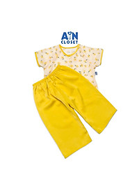 Bộ quần áo bà ba dài tay ngắn bé gái họa tiết Hoa vàng lụa - AICDBGD1T3RO - AIN Closet