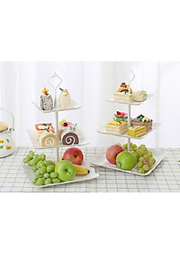 Khay Đựng Bánh Kẹo, Hoa Quả 3 Tầng Hình Vuông