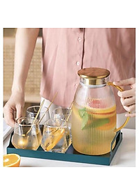 Bình đựng nước uống thủy tinh chịu nhiệt lên tới 400 độ c vân tăm cao cấp 1800ml
