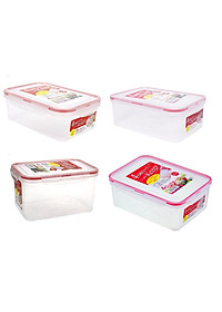 Combo 4 hộp nhựa chữ nhật bảo quản thực phẩm Inomata (Full size) - Có khóa nắp 4 chiều