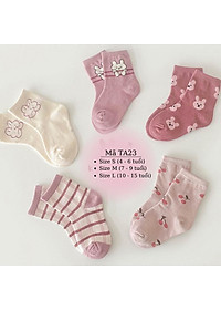 Tất cho bé gái 4 - 12 tuổi màu hồng thun co giãn thoáng khí vớ cổ cao dài cute dễ thương phù hợp trẻ em học sinh nữ TA23