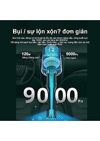 Máy Hút Gia Đình Cao Cấp, Máy Hút Bụi Cầm Tay Không Dây Tiện Lợi, Hút Bụi Xe Ô Tô, Laptop, Giường Nệm - Lực Hút 9000PA- Hàng Chính Hãng
