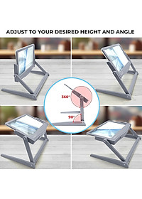 Kính lúp đọc sách cỡ lớn cao cấp Magnipros 1820GY+ST- FBA (5X, có đèn led 3 chế độ màu vô cấp để giảm mỏi mắt, có khung đỡ) (Hàng chính hãng)