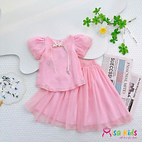 Bộ áo kiểu trung hoa phối chân váy cho bé gái xinh xắn diện lễ tết năm mới từ 12-40kg hàng thiết kế cao cấp