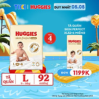 Tã quần Huggies Skin Perfect Mega Jumbo L88+4 miếng với 2 vùng thấm giảm kích ứng da