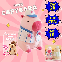 Thú nhồi bông capybara màu hồng mặc áo bóng chày dễ thương - Size từ 30cm đến 40cm - Quà tặng gấu bông capybara chuột lang êm mịn