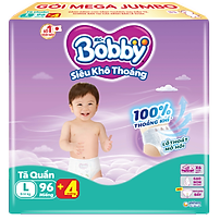 Tã quần Bobby Siêu Khô Thoáng - 100% Thoáng Khí Mega Jumbo - L96