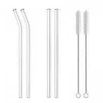 Bộ 4 Ống Hút Thủy Tinh Chịu Nhiệt (2 Cong + 2 Thẳng) + 2 Cọ Rửa + 1 Túi Vải