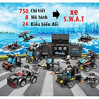 Đồ chơi lắp ráp xếp hình trẻ em bằng nhựa ABS an toàn - Mẫu XE POLICE SWAT biến đổi Thành Máy Bay, Robot  Với 750 chi tiết 24 trong 1