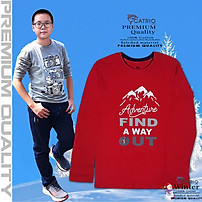 ÁO THUN DÀI TAY BÉ TRAI CATRIO in FIND NÚI màu ĐỎ là áo phông trẻ em từ 15/16 tuổi đến 17/18 tuổi (55kg .. 73kg) vải 100% cotton an toàn, thuộc BST quần áo trẻ em mùa thu đông CATRIO +quần dài cotton thành đồ bộ thu đông bé trai đẹp