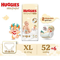 Tã quần Huggies Skin Perfect phiên bản Rồng giới hạn Super Jumbo XL52+6 miếng với 2 vùng thấm giảm kích ứng da