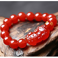 Vòng tay phong thủy đá thạch anh đỏ tỳ hưu thiên nhiên cho Nam Nữ làm trang sức chiêu Tài hút Lộc