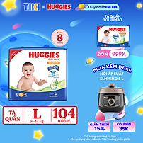 Tã/bỉm quần Huggies Skin Care Mega Jumbo L96+8 miếng với tràm trà dịu da