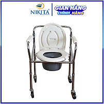 Ghế bô vệ sinh Nikita Inox cao cấp, có bánh xe di chuyển tiện lợi, cho người già, người bệnh và trẻ em mẫu 2021