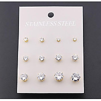 Bông Tai Nam Nữ 1 Hạt Đá  Chất Liệu Thép Titan Không Đen Không Dị Ứng TT 1689