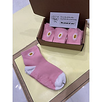 Combo/set 3 đôi tất bé gái dễ thương màu hồng, vớ trẻ em cotton mềm mịn, hình hoa, có đệm cao su chống trượt – E2CP102