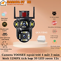 Camera YOOSEE ngoài trời 4 mắt 3 màn hình 12MPX tích hợp 39 LED zoom 12x - Hàng chính hãng