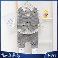 Bộ gile vest bé trai Quảng Châu xịn xò, soái ca lịch lãm, set 3 chi tiết công tử cho bé, phong cách đẹp mặc sự kiện, đầy tháng, lễ tết | MB25