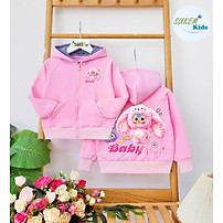 Áo khoác chống nắng có nón cho bé gái hình Labubu baby three từ 10-40kg chất da cá mịn mát