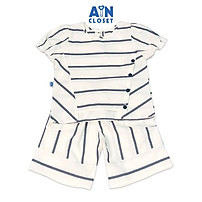 Bộ quần áo lửng bé gái họa tiết Sọc xám linen cotton - AICDBGO2C8RB - AIN Closet