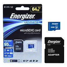 Thẻ Nhớ Micro SDXC Energizer 64GB Class 10 Up To 95mb/s (Kèm Adapter) FMDAAU064A - Hàng Chính Hãng