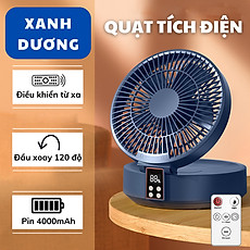 Quạt tích điện DELADEP QDB07 để bàn hoặc treo tường xoay 120°, có điều khiển, điều chỉnh đa góc, có thể gấp gọn, 5 cánh 3 mức gió siêu mát - Hàng nhập khẩu