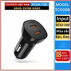 Tẩu sạc Choetech TC0008 nhanh trên ô tô 2 cổng Type C 40W (Hàng chính hãng)