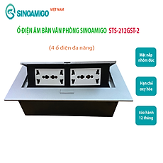 Hộp điện âm bàn Sinoamigo STS-212GST-2 gồm 2 ổ điện, 2 ổ cắm HDMI, 1 ổ USb 5V-21.A. Chất liệu hợp kim nhôm màu bạc sang trọng - Hàng chính hãng