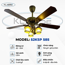 Quạt trần cánh gỗ chùm đèn Klasse 52KSP 585 Hàng chính hãng