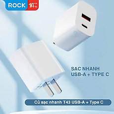 Củ sạc nhanh ROCKSPACE T43 2 cổng USB-TypeC sạc nhanh 20w hàng chính hãng - Bảo hành 12 tháng