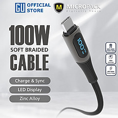 Cáp Sạc MicroPack POWER LINK C2 MC-C100 Soft Braided Sạc Nhanh 100W USB-C to C Bện Dù Đèn Led Hiển Thị Công Suất Sạc Hàng Chính Hãng