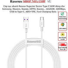 Cáp sạc nhanh Baseus Superior Series Type C 66W dùng cho Samsung, Huawei, Xiaomi, OPPO, Xiaomi,.. (6A/66W, 480Mbps, USB to Type-C, ABS+TPE, Fast Charging Data Cable )- Hàng chính hãng