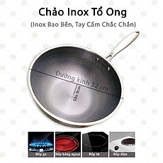 Chảo Inox KhoNCC Hàng Chính Hãng - Vân Tổ Ong 32cm Sâu Lòng 9cm Cực Kỳ Chắc Chắn - KLVQ-4713-CHAO
