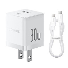 Bộ sạc nhanh nhỏ gọn 2 cổng Baseus Palm U + C 30W Kèm cáp C to C 60w dài 1M - Hàng chính hãng