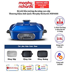 Nồi Lẩu Điện Đa Năng Cao Cấp Morphy Richards MR9088 (2,5L) - Có 3 Khay Hấp, Lẩu, Nướng Riêng Biệt - Hàng Chính Hãng