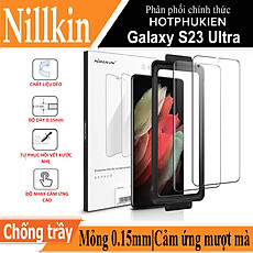 Tấm dán màn hình curved film full viền 3D cho Samsung Galaxy S23 Ultra hiệu Nillkin Full Glue Screen Protector có độ mỏng chỉ 0.23mm, mặt vát cạnh 2.5D ôm sát toàn bộ viền, tặng kèm khung tự dán dễ dàng dán tại nhà - Hàng nhập khẩu