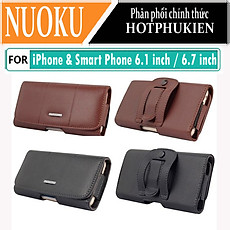 Case bao da đeo nịt da thật cho iPhone 11 12 13 14 Pro Max / 14 Plus / Note 20 / S22 / S23 ultra và các dòng máy từ 6.7 inch trở xuống hiệu HOTCASE Nuoku Elegant and Royal phiên bản đeo thắt lưng - có ngăn đựng thẻ, nắp gập hít nam châm  - Hàng nhập khẩu