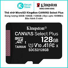 Thẻ nhớ microSDHC Kingston Canvas Select Plus Android A1 UHS-I Class 10 tốc độ tới 100MB/s SDCS2 - Hàng Chính Hãng